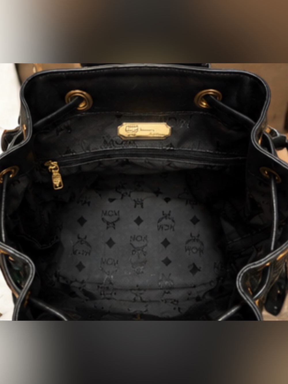Vintage MCM Michael Cromer Black Quilted Leather Backpack Gold Hardware - Picture 8 of 8
